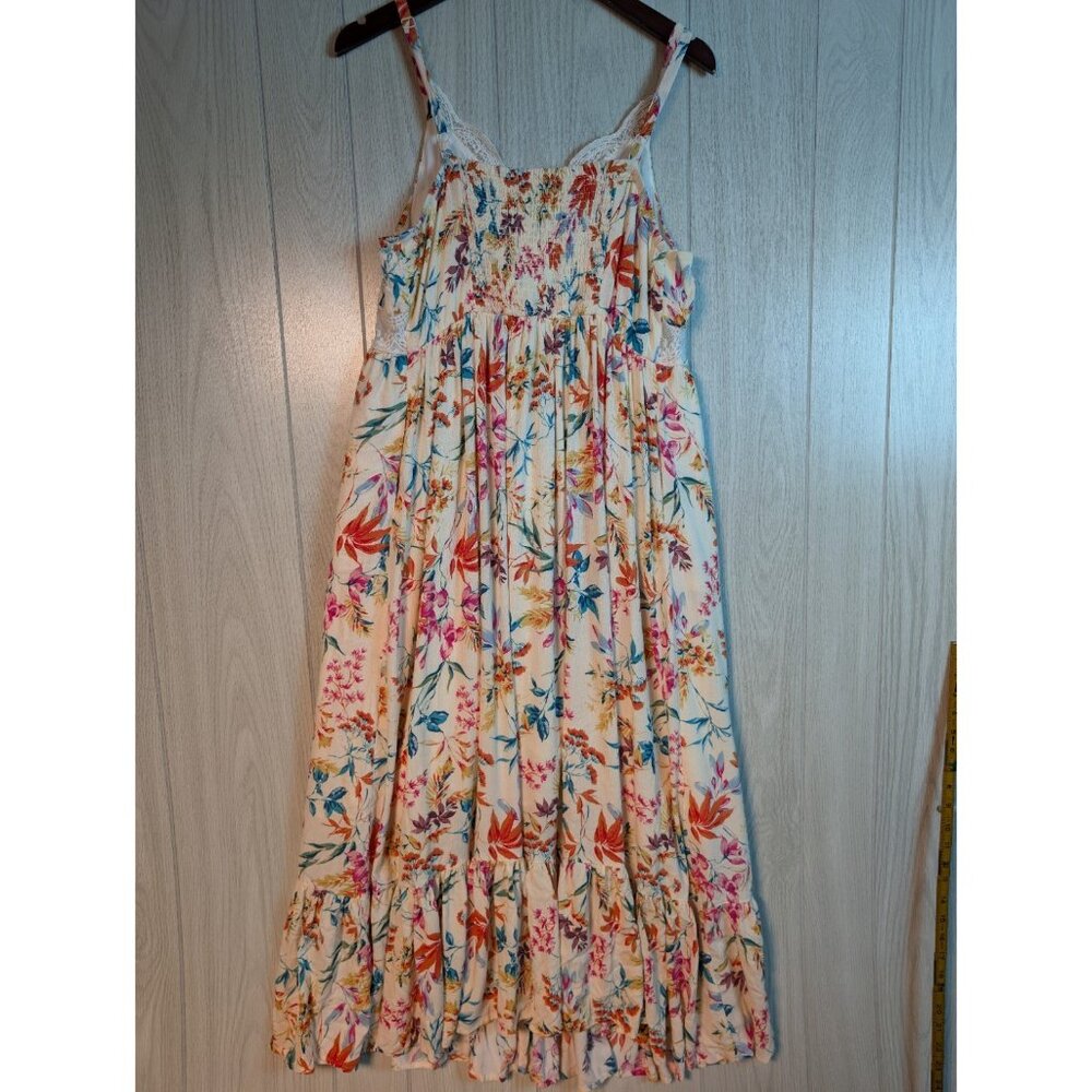 Torrid Dress Womens 1 1X Ivory Floral Lace Inset Maxi Sleeveless Pockets Boho - Picture 4 of 9